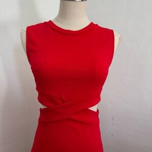 Red Cross Detail Sleeveless Dress with Cut Outs